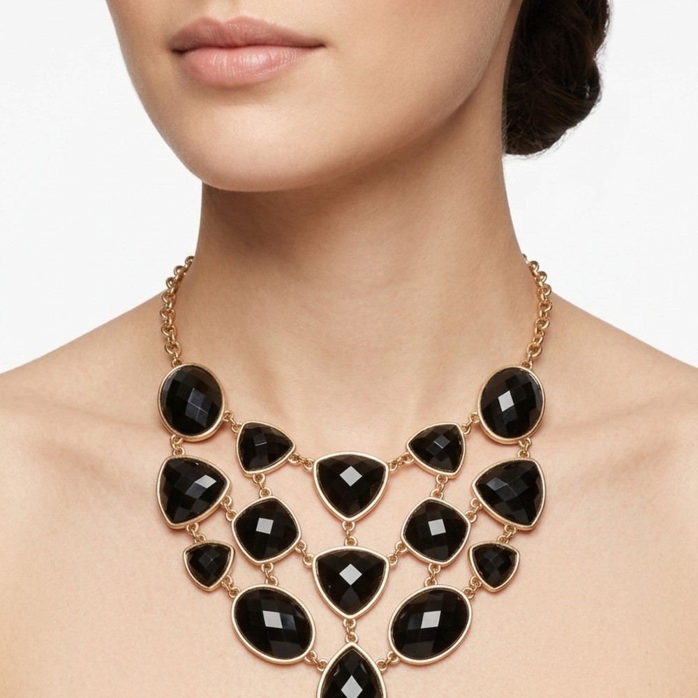 Charming Charlie Gold Chain Black Statement Necklace - Women Jewelry